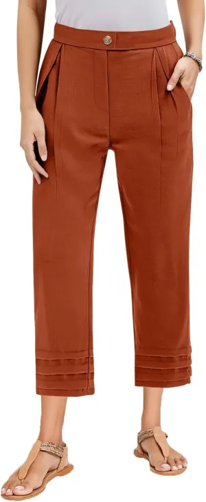 ADHOWBEW Womens Linen Pants Baggy Cotton Lounge Plus Size Elastic Waist Wide Leg Boho Casual Trousers with Pockets