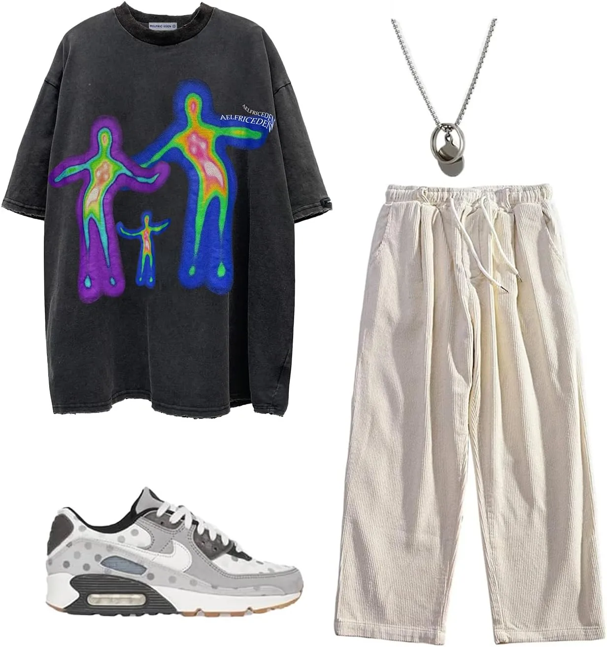 Aelfric Eden Mens Oversized Graphic Tees Y2k Washed Cotton T Shirt Distorted Portrait Print Crewneck Tee