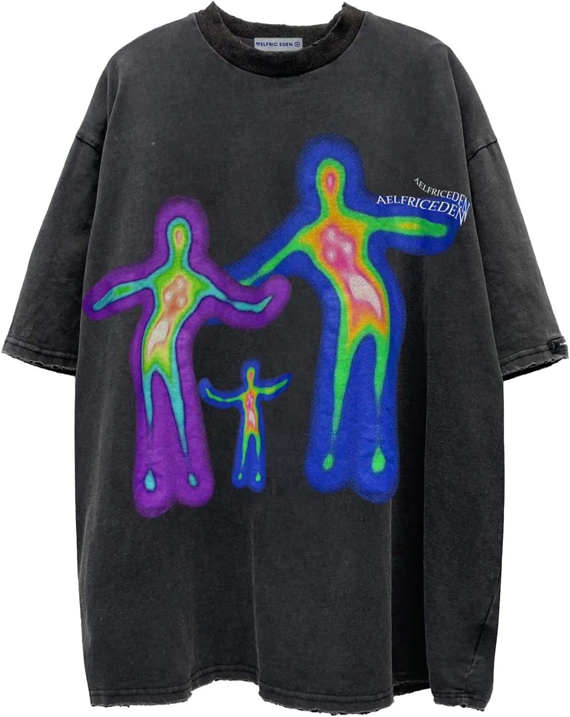 Aelfric Eden Mens Oversized Graphic Tees Y2k Washed Cotton T Shirt Distorted Portrait Print Crewneck Tee
