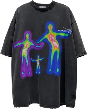Aelfric Eden Mens Oversized Graphic Tees Y2k Washed Cotton T Shirt Distorted Portrait Print Crewneck Tee