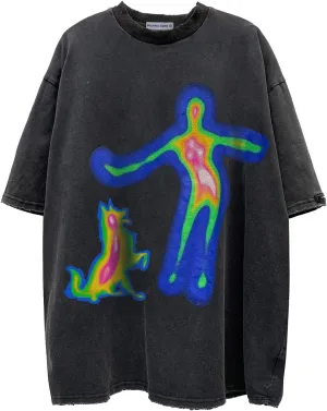Aelfric Eden Mens Oversized Graphic Tees Y2k Washed Cotton T Shirt Distorted Portrait Print Crewneck Tee