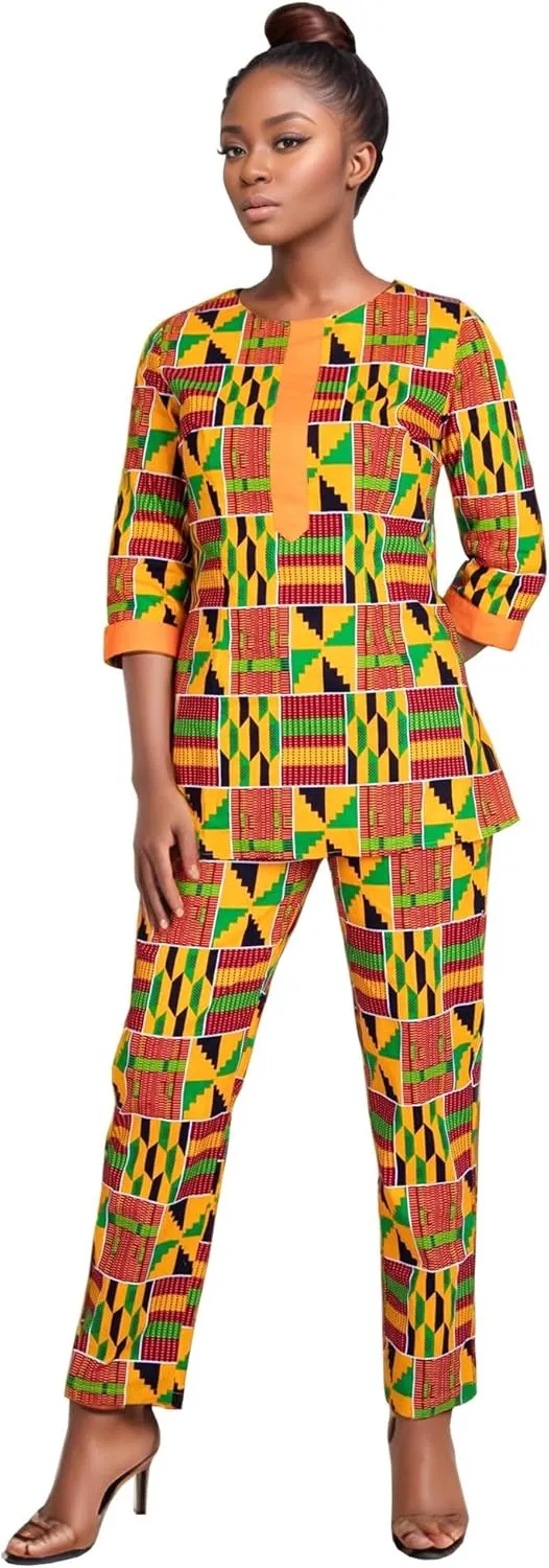 African Suit for Women Print Wax Plus Sizx 2 Piece of Top and Pant Sets Fashion Women in African Clothing