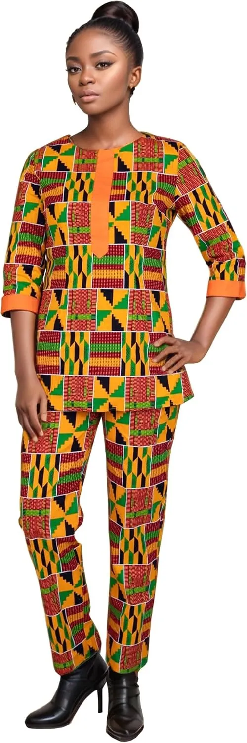 African Suit for Women Print Wax Plus Sizx 2 Piece of Top and Pant Sets Fashion Women in African Clothing