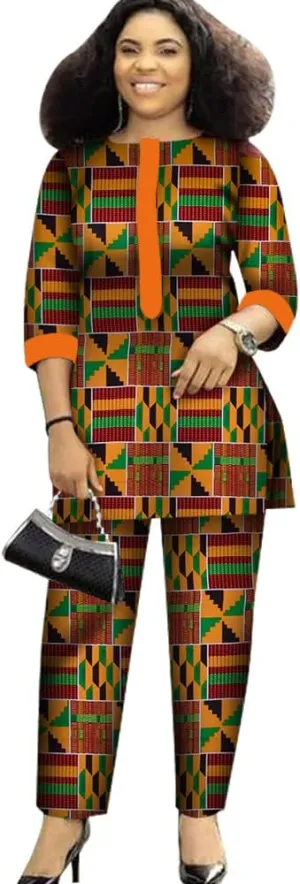 African Suit for Women Print Wax Plus Sizx 2 Piece of Top and Pant Sets Fashion Women in African Clothing