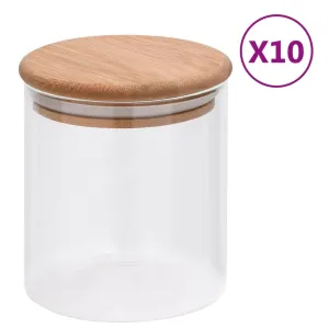 Airtight Glass Jars with Bamboo Lid - 10 pcs