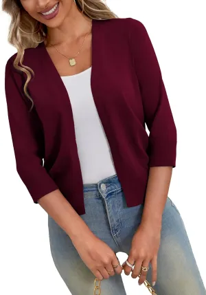 a.Jesdani Shrugs for Women Lightweight 3/4 Sleeve Open Front Burgundy Cropped Cardigan Sweaters,1X