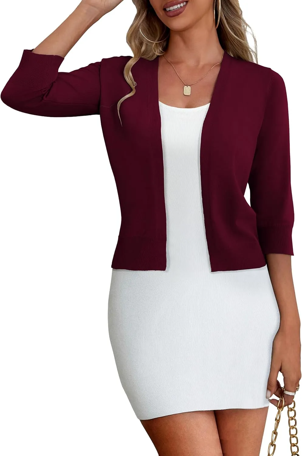 a.Jesdani Women's 3/4 Sleeve Shrugs Open Front Cropped Sweater Cardigan