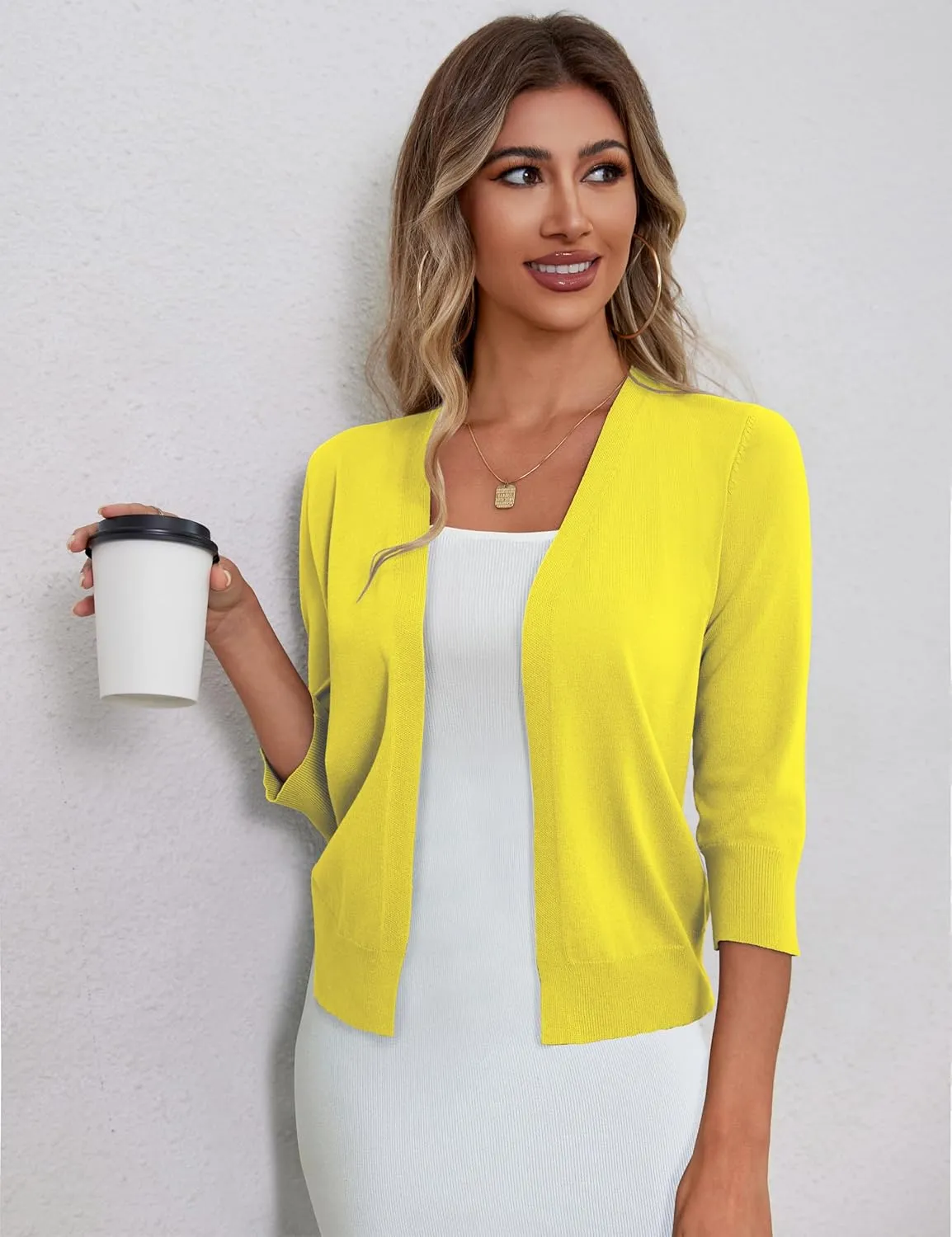 a.Jesdani Women's 3/4 Sleeve Shrugs Open Front Cropped Sweater Cardigan