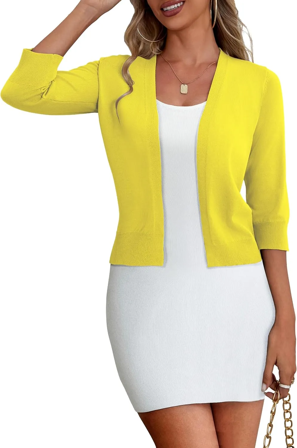 a.Jesdani Women's 3/4 Sleeve Shrugs Open Front Cropped Sweater Cardigan