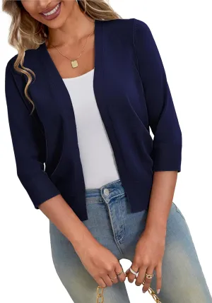 a.Jesdani Women's 3/4 Sleeve Shrugs Open Front Cropped Sweater Cardigan