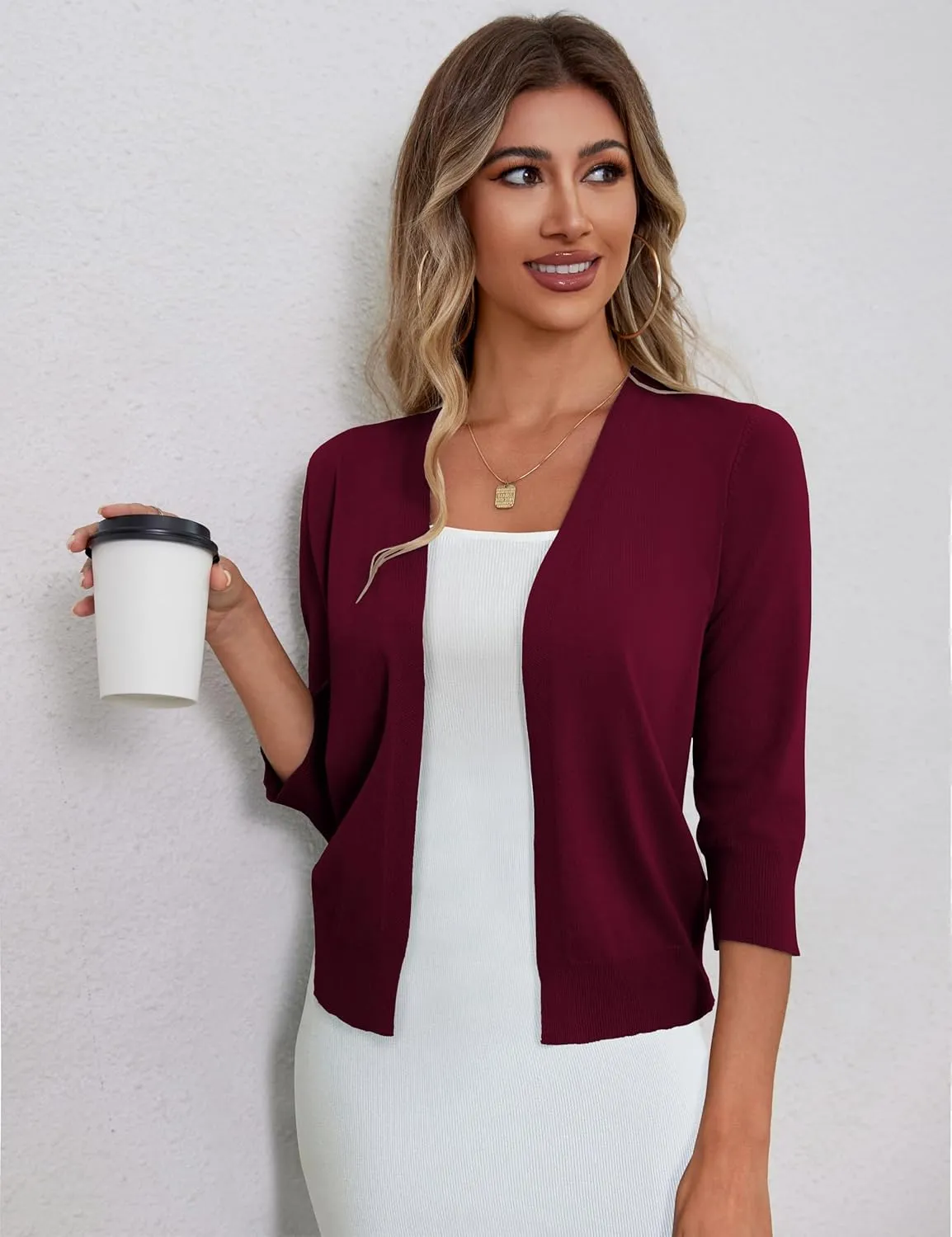 a.Jesdani Women's 3/4 Sleeve Shrugs Open Front Cropped Sweater Cardigan