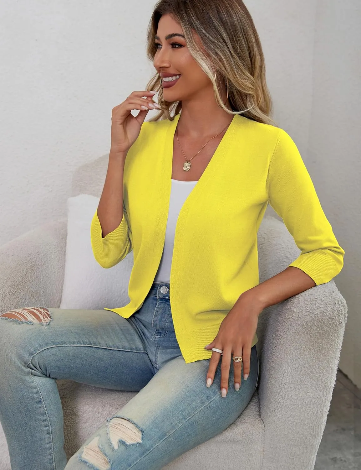 a.Jesdani Women's 3/4 Sleeve Shrugs Open Front Cropped Sweater Cardigan