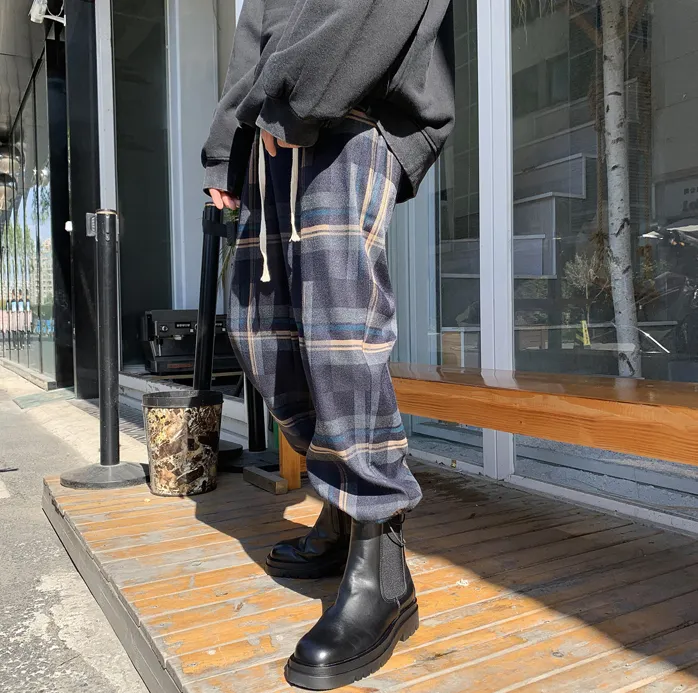All-match Hong Kong-style casual loose-fit check pants