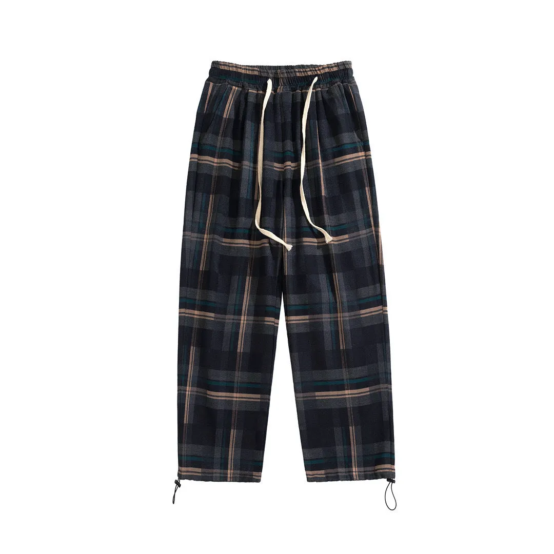 All-match Hong Kong-style casual loose-fit check pants
