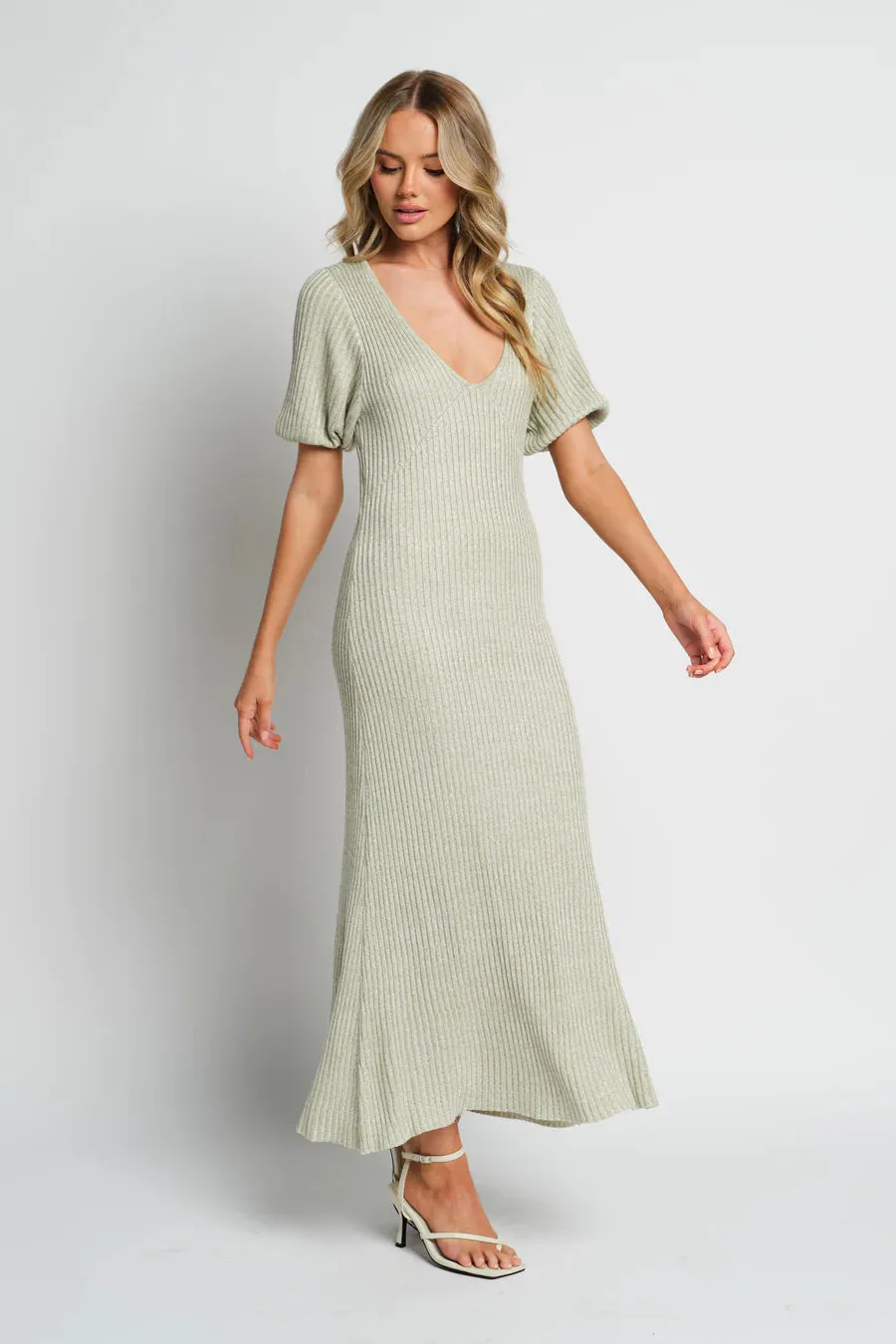 Amalfi Knit Midi Dress - Sage Green Marle