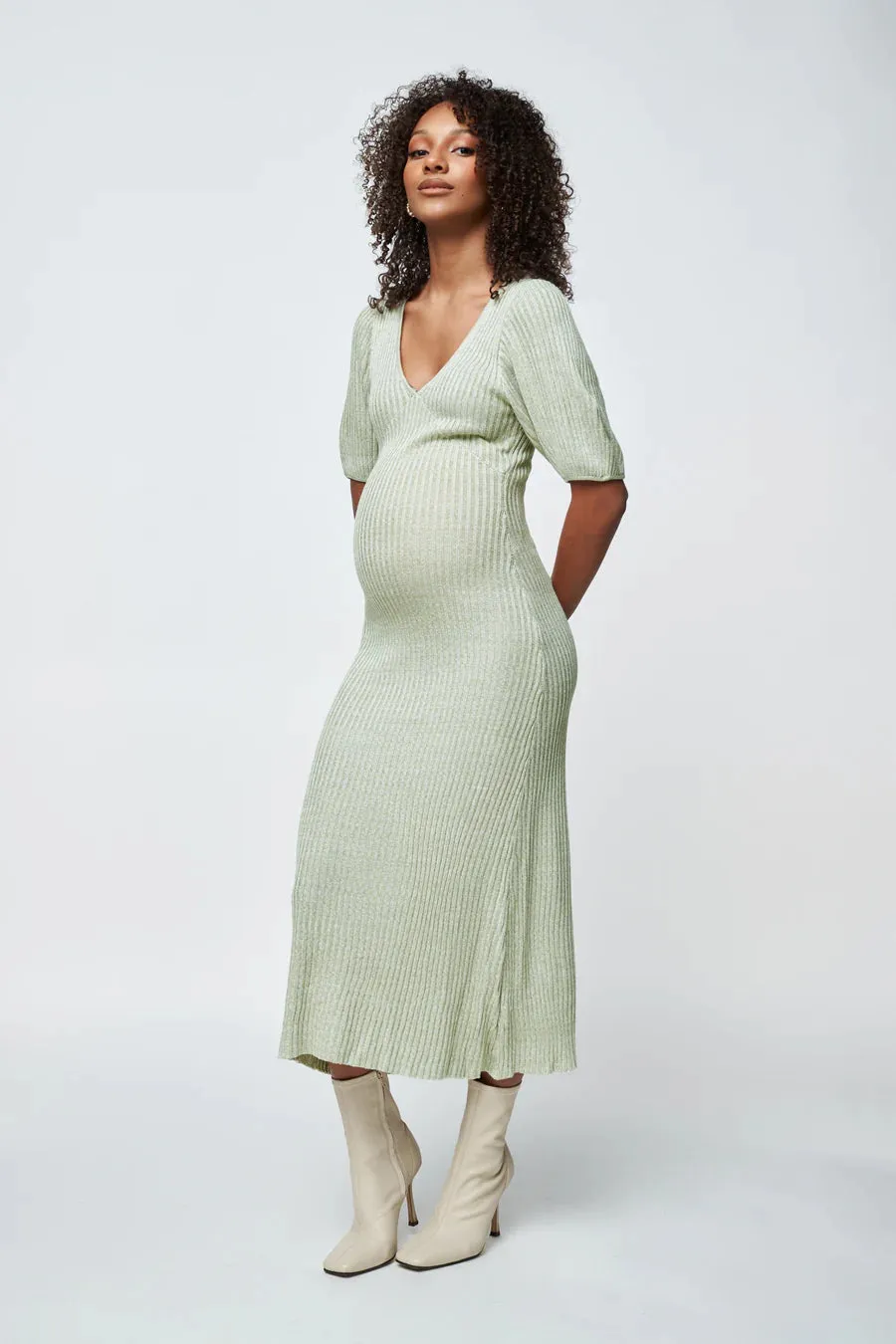 Amalfi Knit Midi Dress - Sage Green Marle