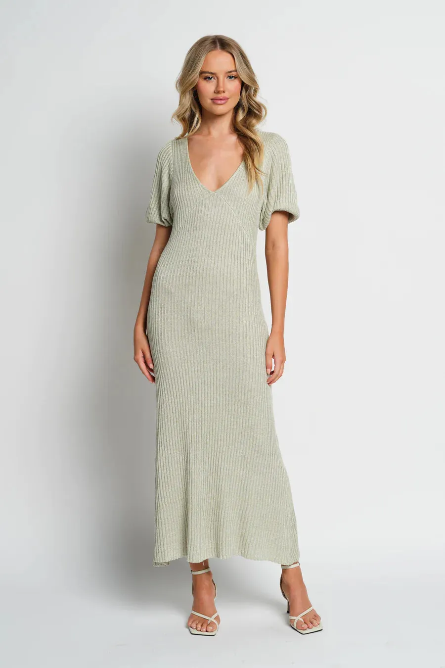 Amalfi Knit Midi Dress - Sage Green Marle