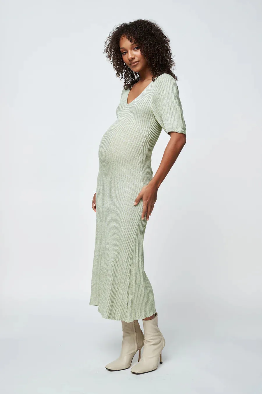 Amalfi Knit Midi Dress - Sage Green Marle