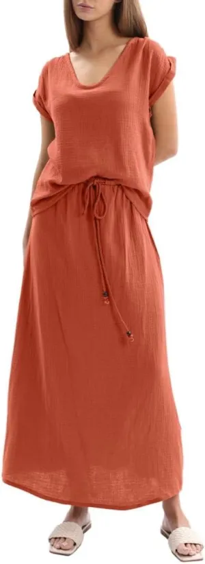 Amazhiyu Women's Crepe Cotton Gauze 2 Piece Skirt Sets Outfits Summer Lounge Wear
