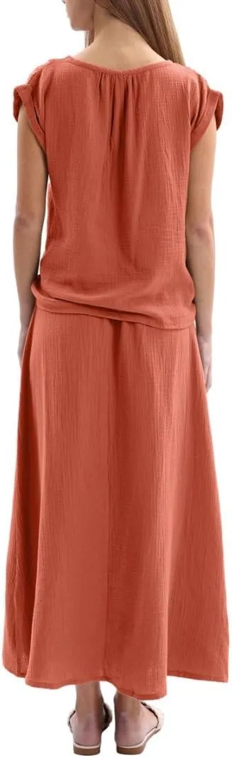 Amazhiyu Women's Crepe Cotton Gauze 2 Piece Skirt Sets Outfits Summer Lounge Wear