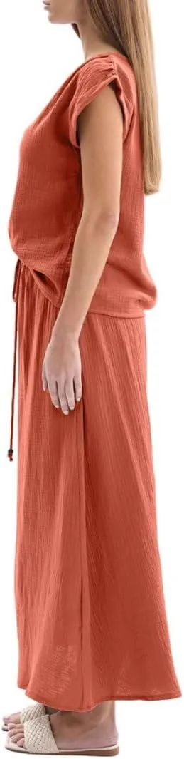 Amazhiyu Women's Crepe Cotton Gauze 2 Piece Skirt Sets Outfits Summer Lounge Wear