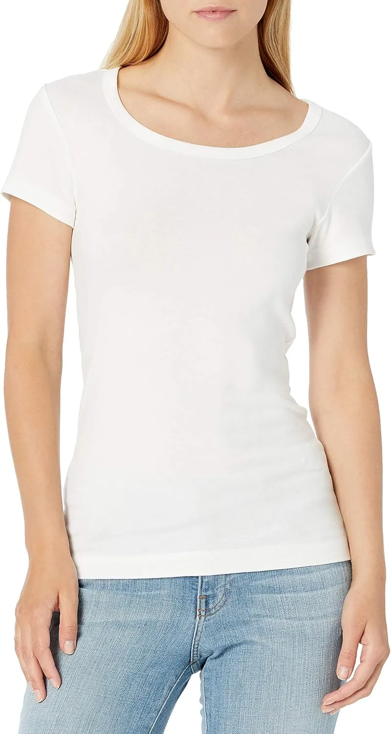 Amazon Essentials Women's Slim-Fit Cap-Sleeve Scoop Neck T-Shirt, Pack of 2
