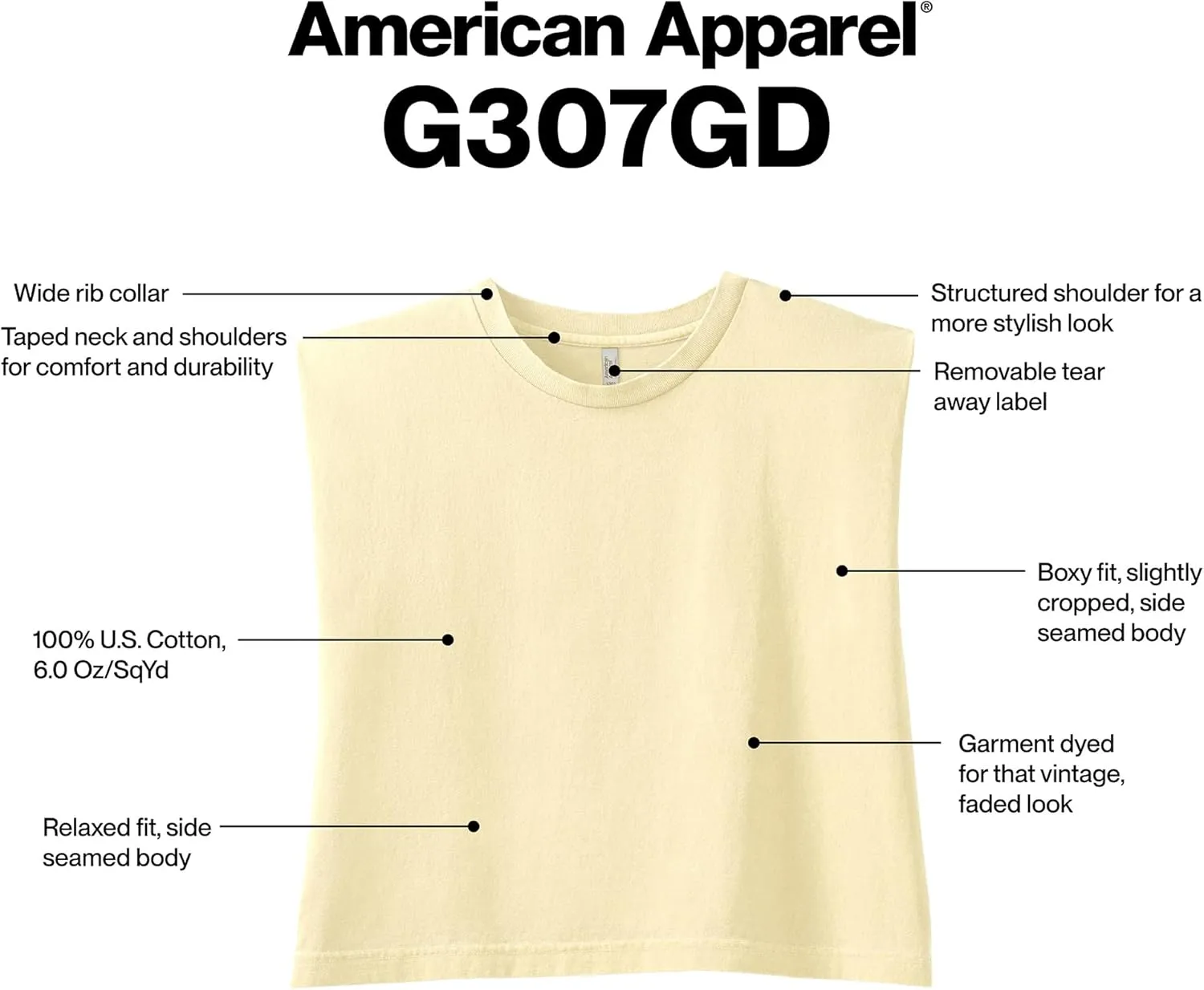 American Apparel Women's Heavyweight Cotton, Boxy, Cropped, and Garment Dyed Muscle T-Shirt, Style G307GD, 2-Pack