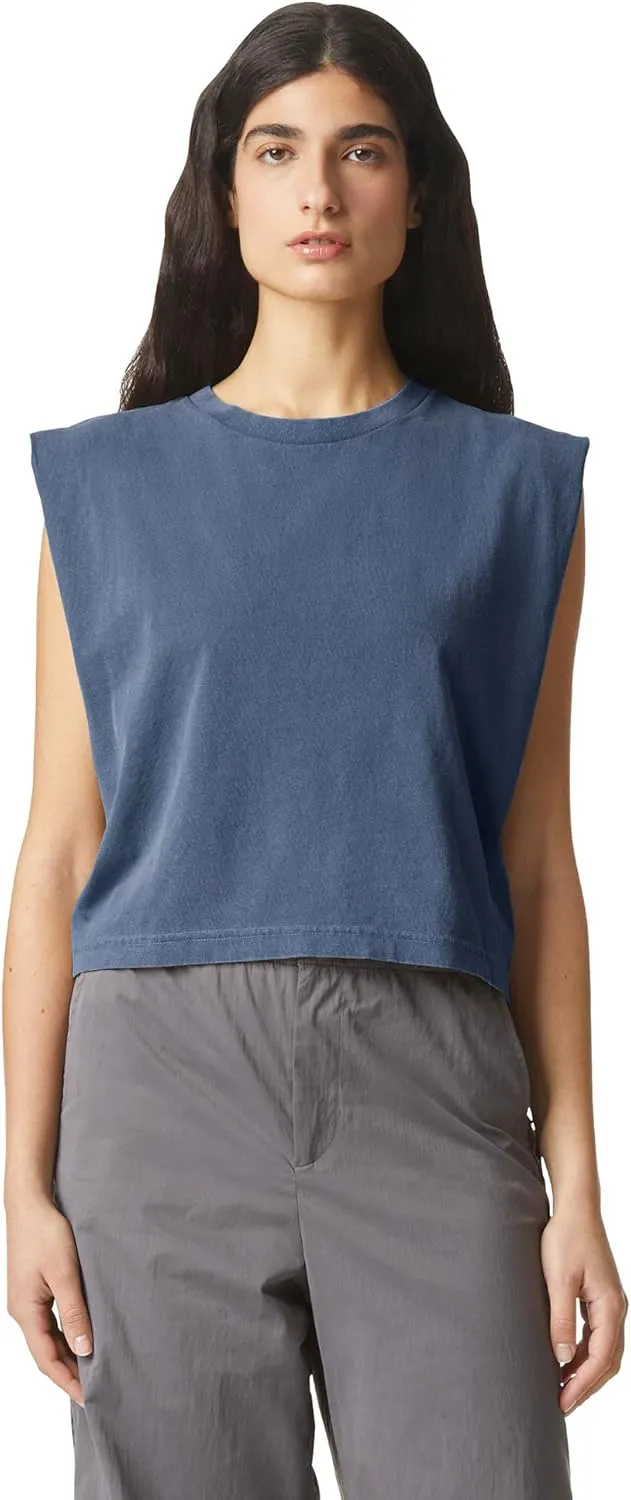 American Apparel Women's Heavyweight Cotton, Boxy, Cropped, and Garment Dyed Muscle T-Shirt, Style G307GD, 2-Pack