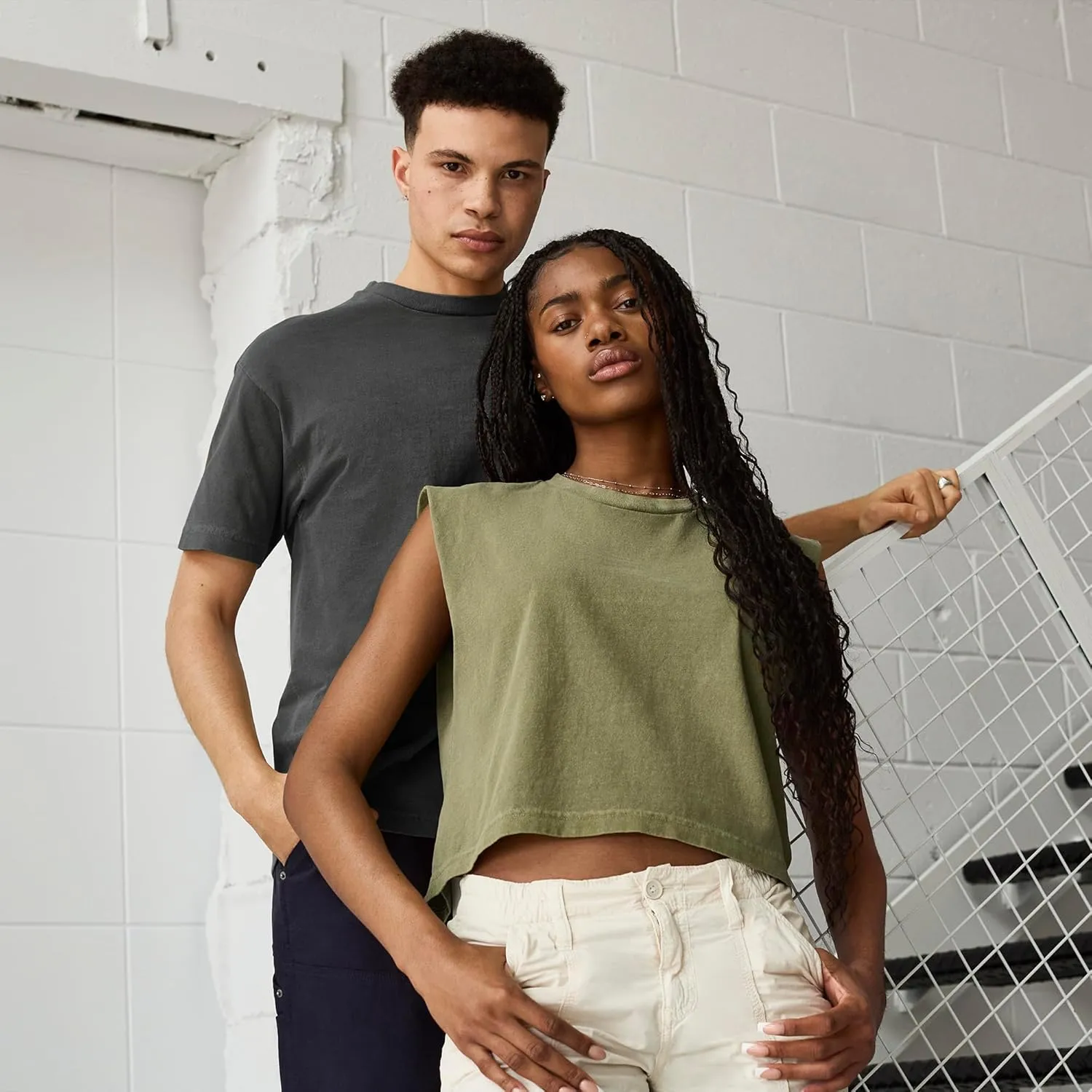 American Apparel Women's Heavyweight Cotton, Boxy, Cropped, and Garment Dyed Muscle T-Shirt, Style G307GD, 2-Pack