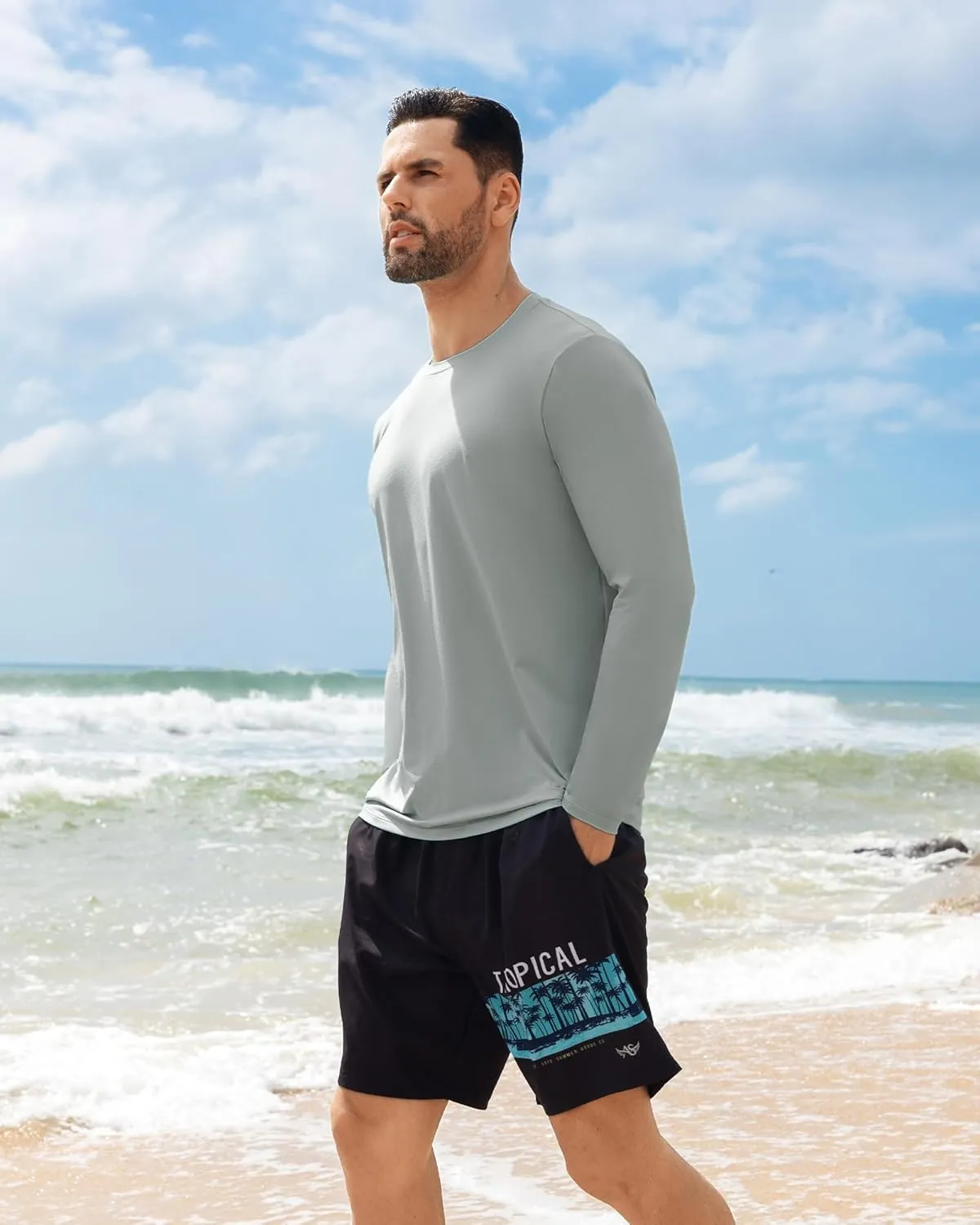 Angel season Men's Rash Guard Shirts UPF 50  Long Sleeve Swim Shirts Quick Dry UV Sun Protection Lightweight