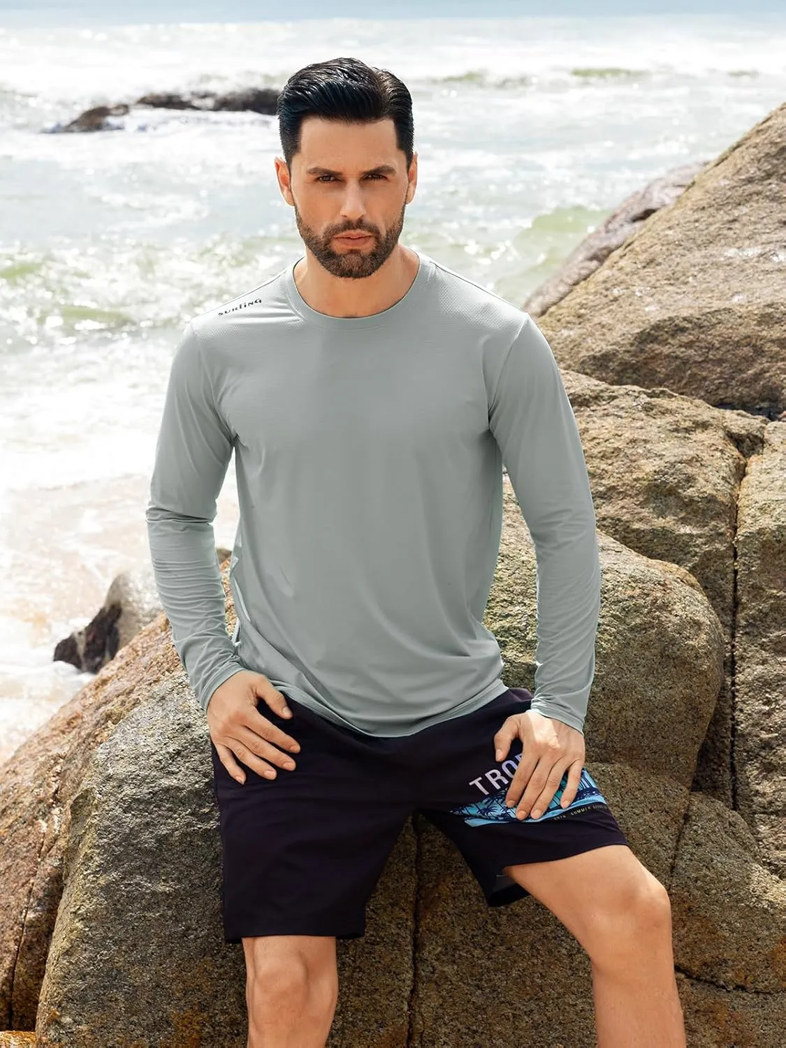 Angel season Men's Rash Guard Shirts UPF 50  Long Sleeve Swim Shirts Quick Dry UV Sun Protection Lightweight