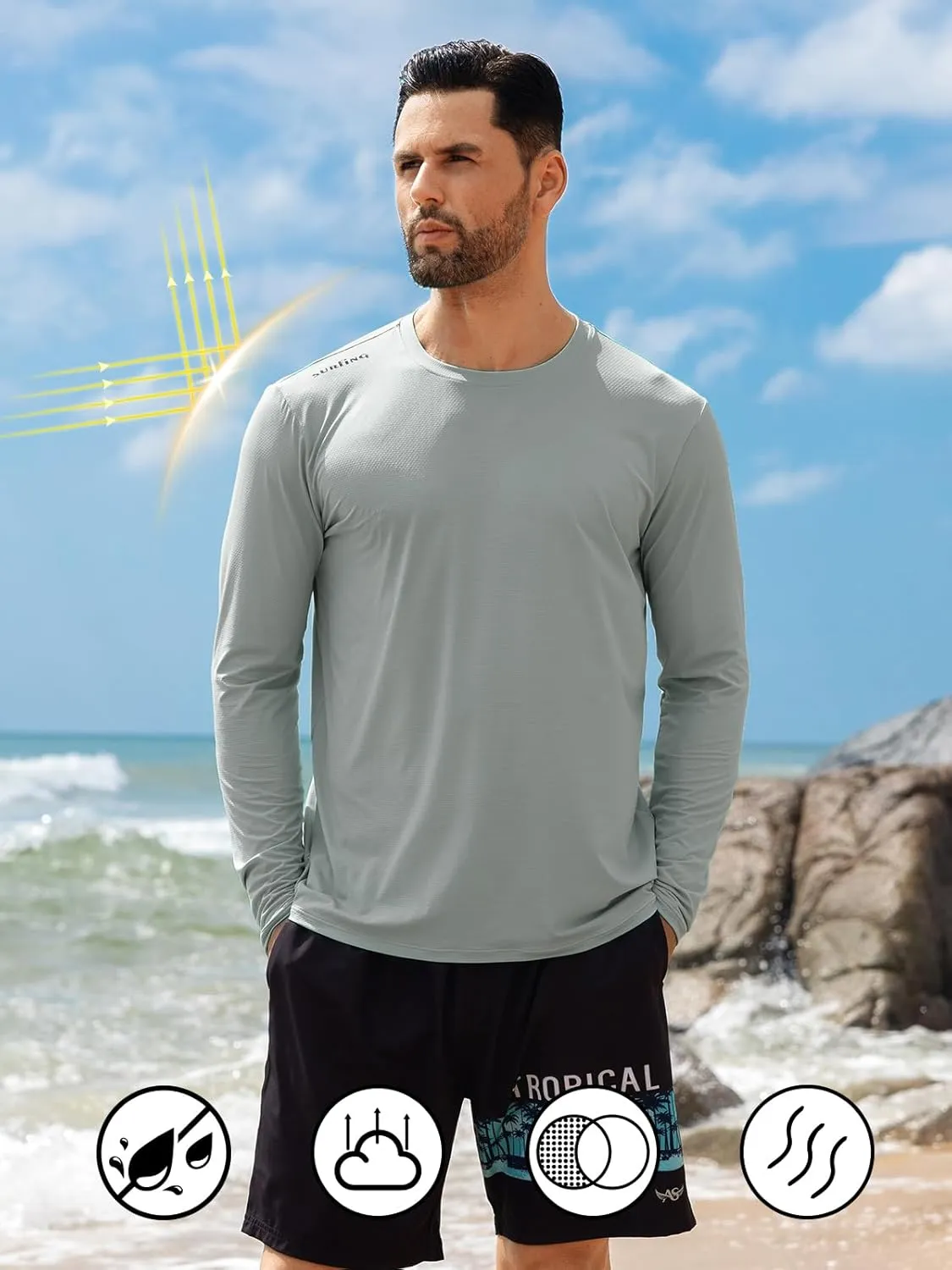Angel season Men's Rash Guard Shirts UPF 50  Long Sleeve Swim Shirts Quick Dry UV Sun Protection Lightweight