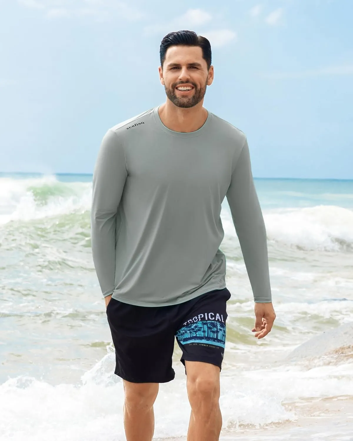 Angel season Men's Rash Guard Shirts UPF 50  Long Sleeve Swim Shirts Quick Dry UV Sun Protection Lightweight