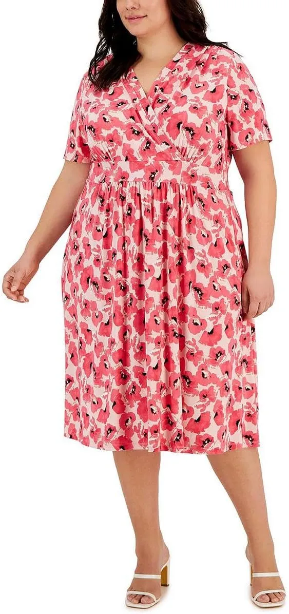 Anne Klein Womens Plus Office Knee-Length Wear to Work Dress Pink 3X