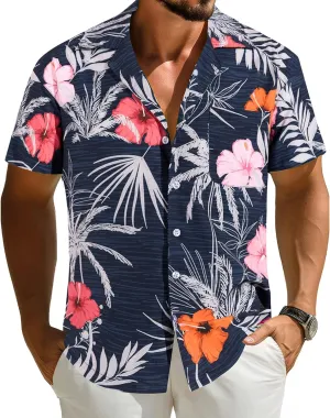 APTRO Men's Hawaiian Shirt Short Sleeve Tropical Vacation Button Down Beach Floral Palm Shirts