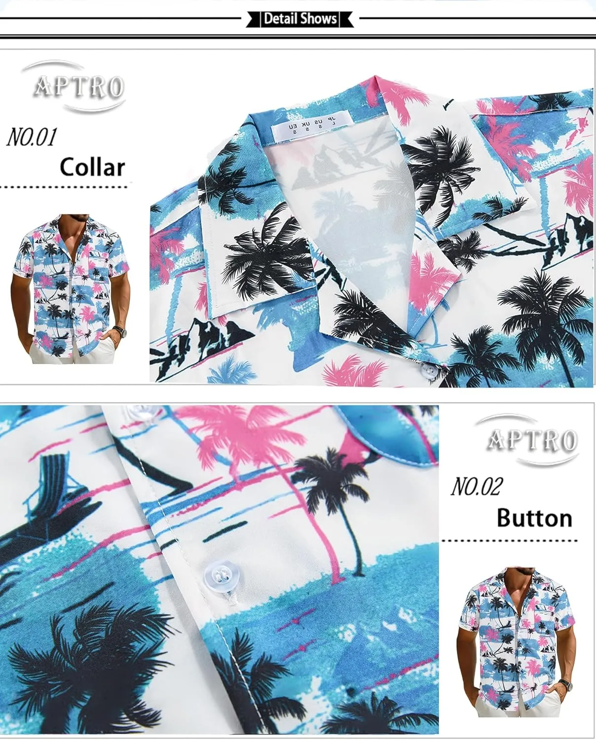 APTRO Men's Hawaiian Shirt Short Sleeve Tropical Vacation Button Down Beach Floral Palm Shirts