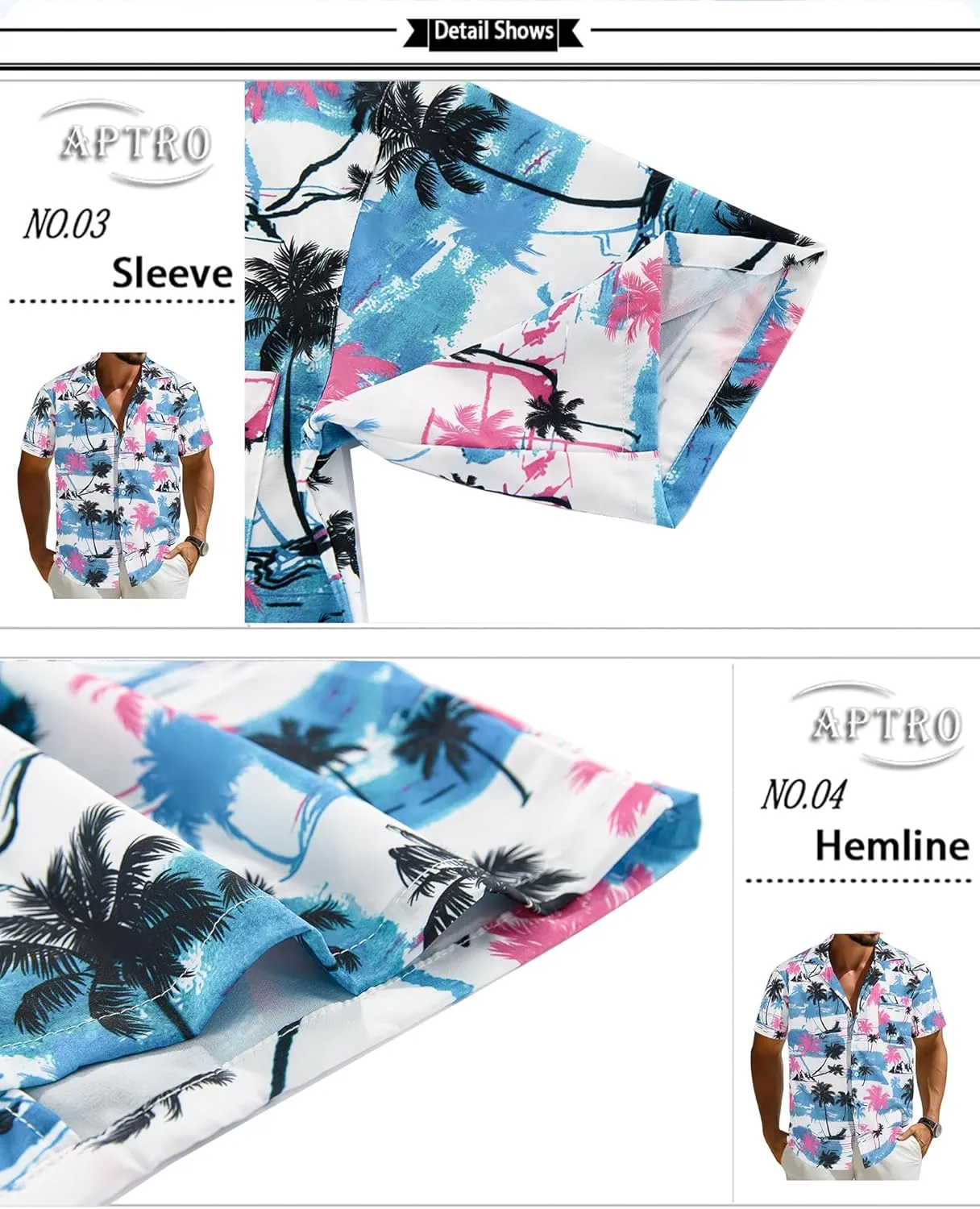 APTRO Men's Hawaiian Shirt Short Sleeve Tropical Vacation Button Down Beach Floral Palm Shirts