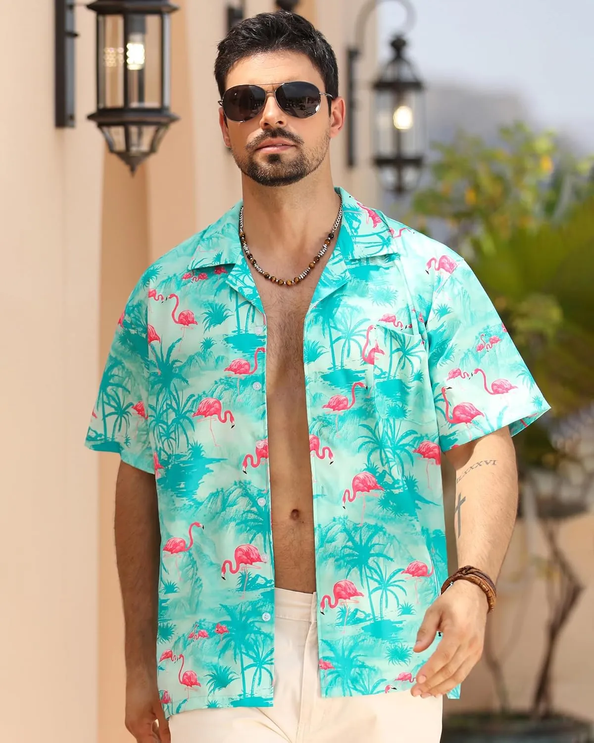 APTRO Men's Hawaiian Shirt Short Sleeve Tropical Vacation Button Down Beach Floral Palm Shirts