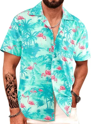 APTRO Men's Hawaiian Shirt Short Sleeve Tropical Vacation Button Down Beach Floral Palm Shirts