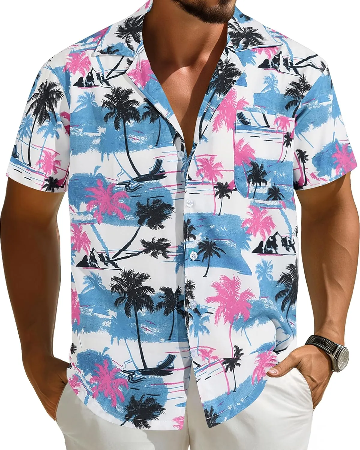 APTRO Men's Hawaiian Shirt Short Sleeve Tropical Vacation Button Down Beach Floral Palm Shirts