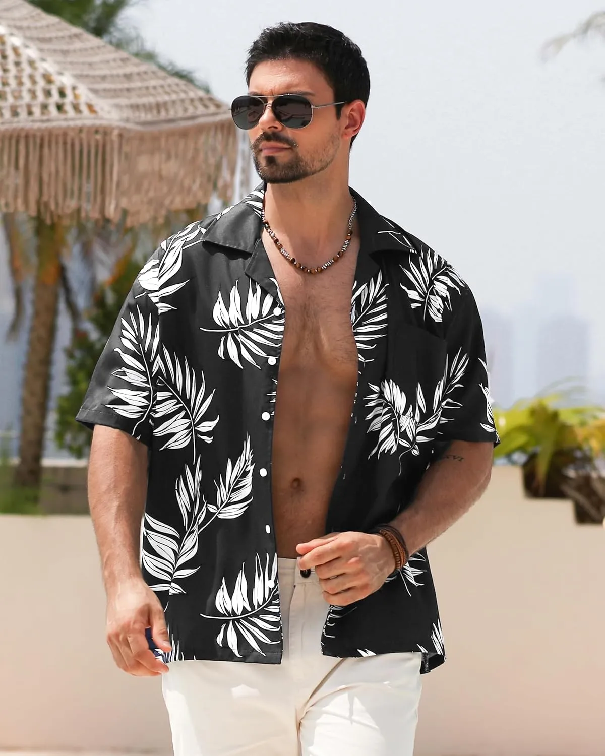 APTRO Men's Hawaiian Shirt Short Sleeve Tropical Vacation Button Down Beach Floral Palm Shirts
