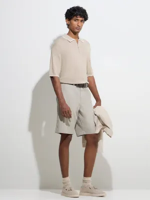 Ascot Beige Relaxed-Fit Mid-Rise Cotton-Blend Shorts