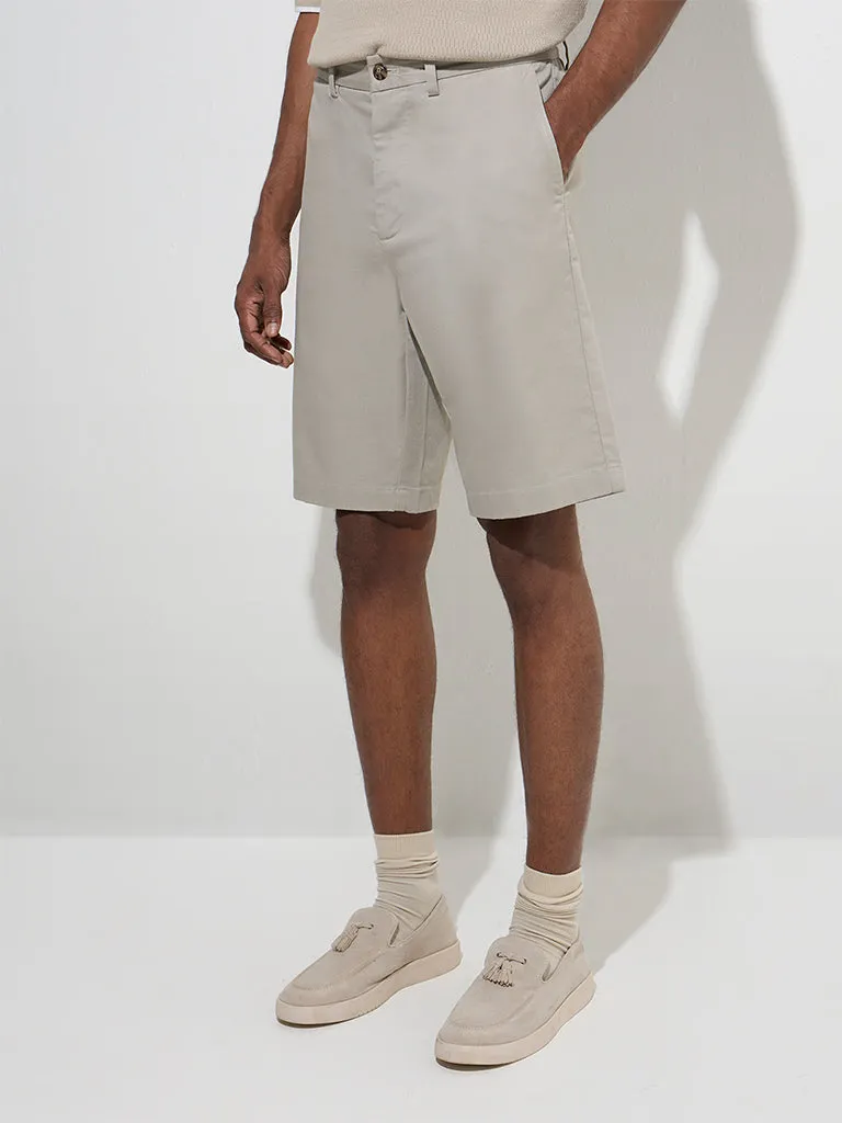 Ascot Beige Relaxed-Fit Mid-Rise Cotton-Blend Shorts