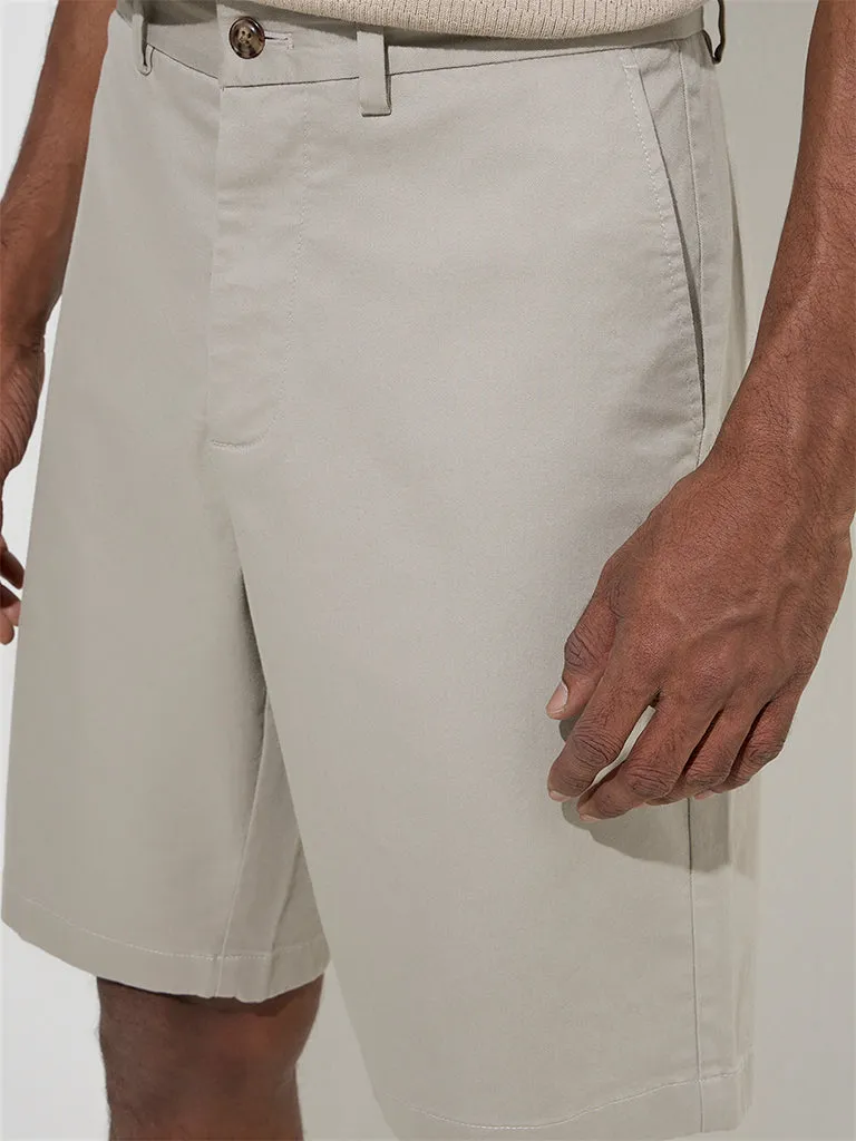 Ascot Beige Relaxed-Fit Mid-Rise Cotton-Blend Shorts
