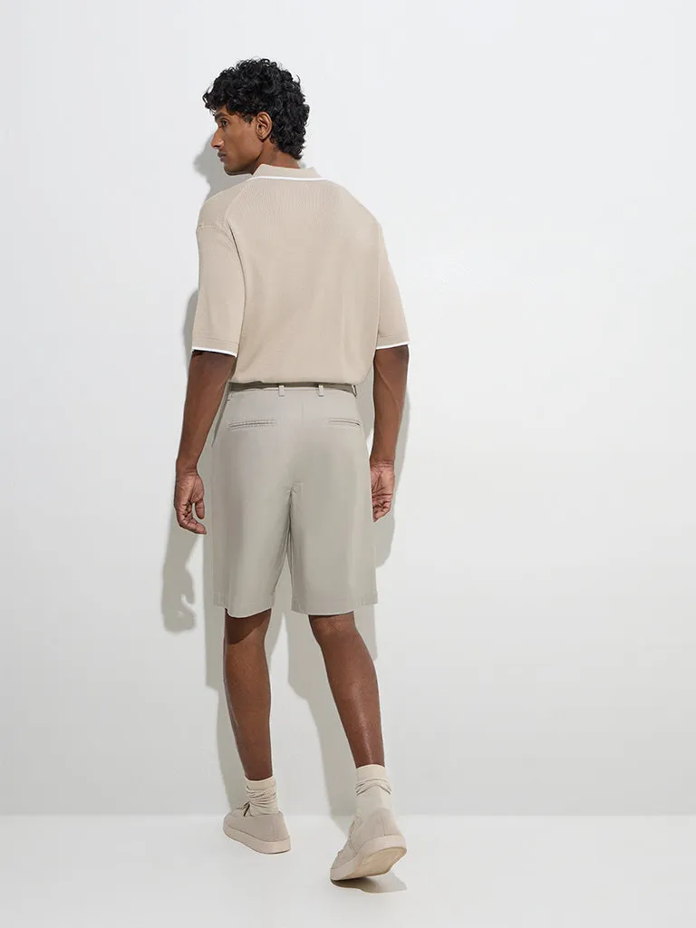 Ascot Beige Relaxed-Fit Mid-Rise Cotton-Blend Shorts
