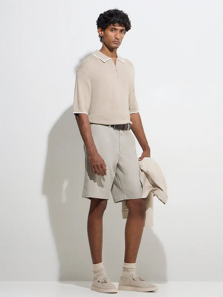 Ascot Beige Relaxed-Fit Mid-Rise Cotton-Blend Shorts
