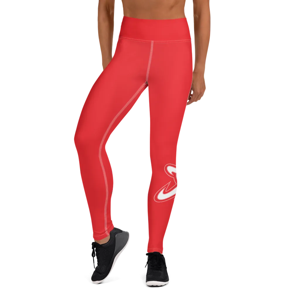 Athletic Apparatus Red 1 White Logo White stitch V3 Yoga Leggings