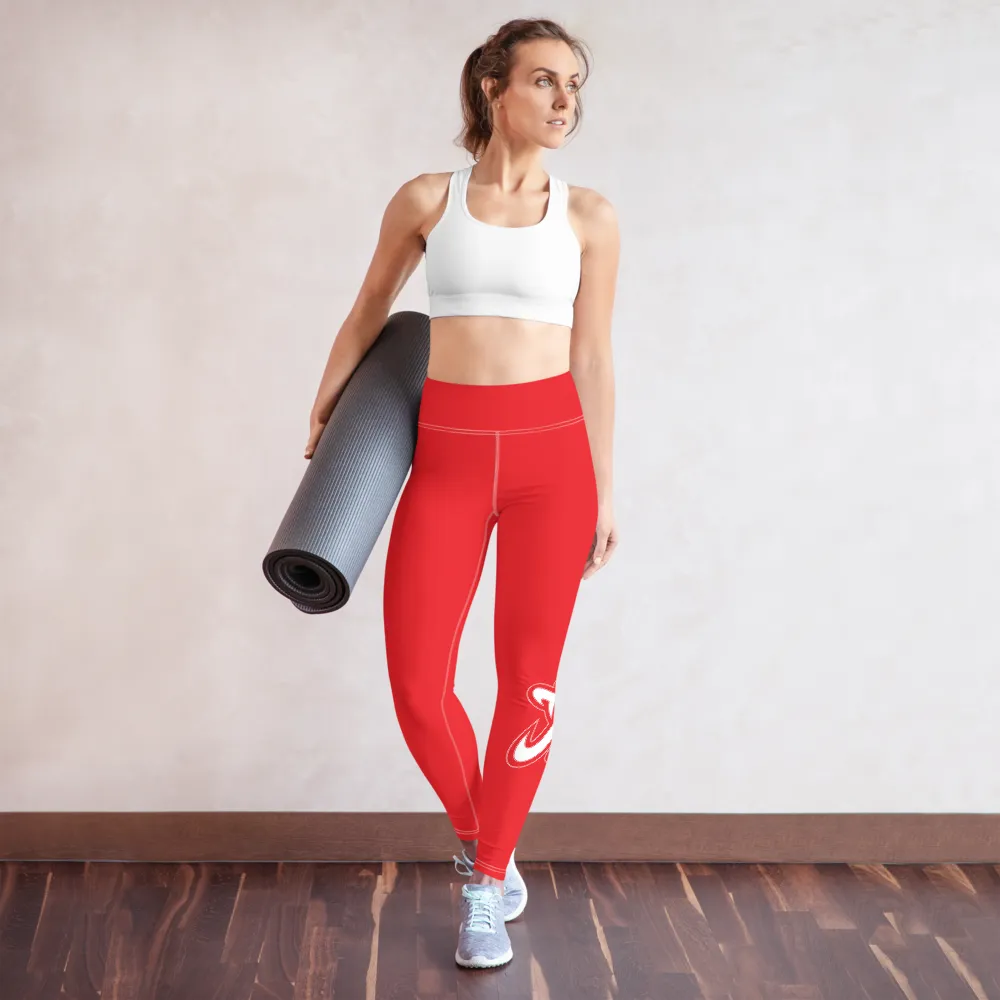 Athletic Apparatus Red 1 White Logo White stitch V3 Yoga Leggings