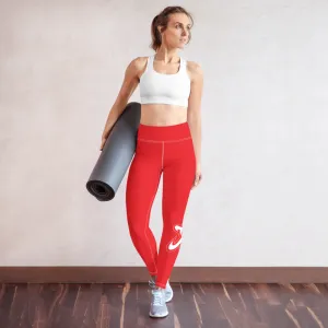 Athletic Apparatus Red 1 White Logo White stitch V3 Yoga Leggings