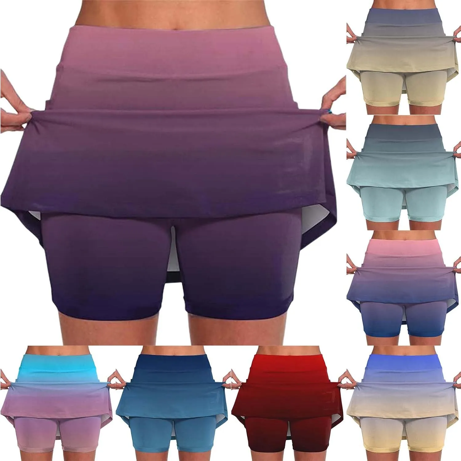 Athletic Skorts for Woman Elastic High Waisted Tennis Golf Skirts with Built-in Shorts Yoga Skirts with Pockets